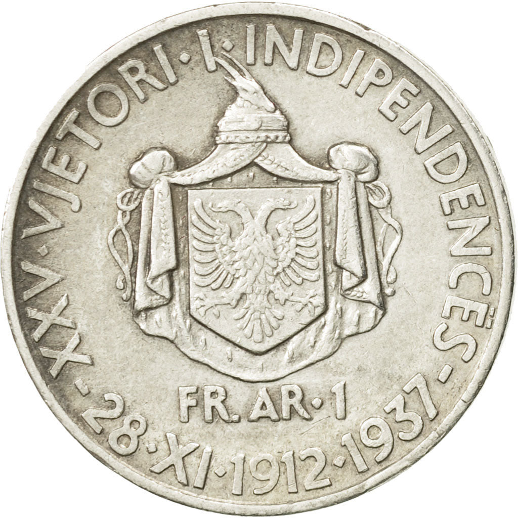 Moneda, Albania, Zog I, Frang Ar, 1937, Rome, MBC+, Plata, KM:18