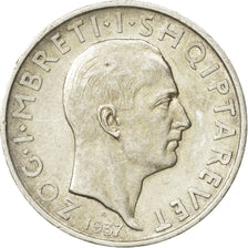 Coin, Albania, Zog I, Frang Ar, 1937, Rome, AU(50-53), Silver, KM:18