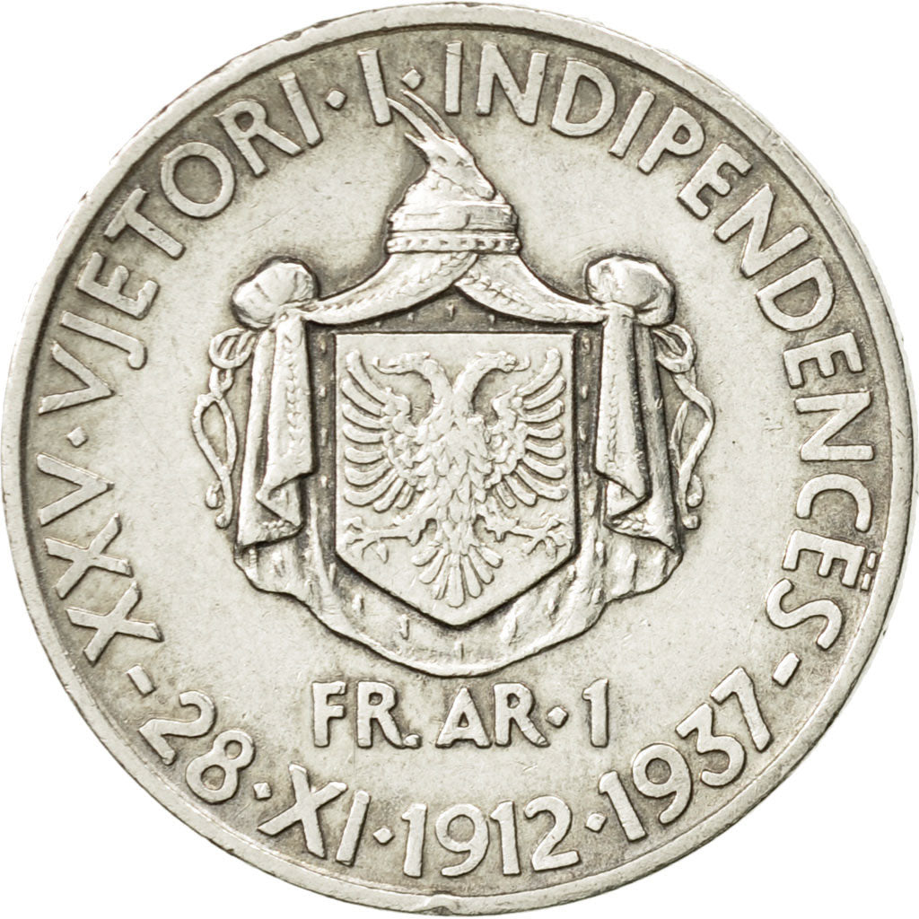 Albania, Zog I, Frang Ar, 1937, Rome, EF(40-45), Silver, KM:18