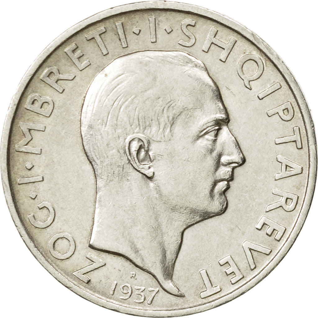 Coin, Albania, Zog I, Frang Ar, 1937, Rome, AU(50-53), Silver, KM:16