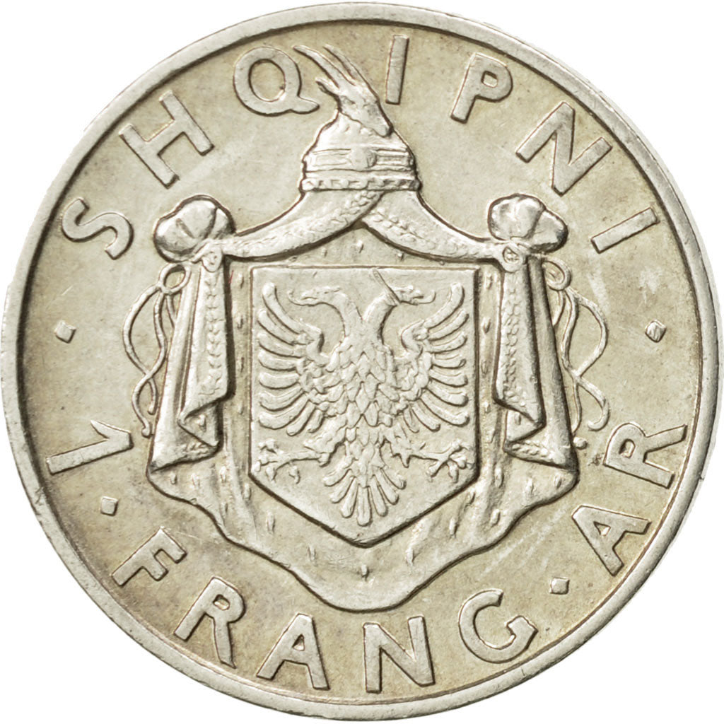 Coin, Albania, Zog I, Frang Ar, 1937, Rome, AU(50-53), Silver, KM:16