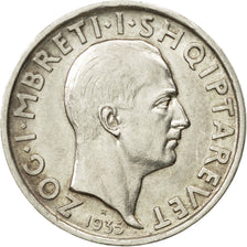 Coin, Albania, Zog I, Frang Ar, 1935, Rome, AU(50-53), Silver, KM:16