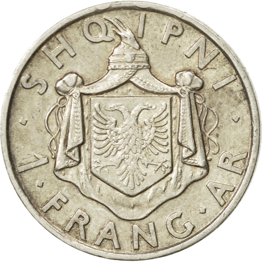 Coin, Albania, Zog I, Frang Ar, 1935, Rome, AU(50-53), Silver, KM:16