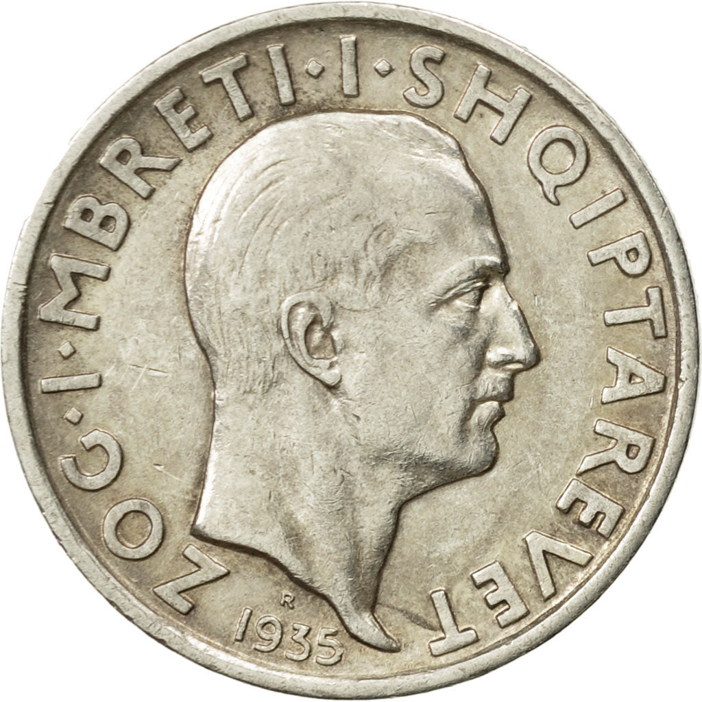 Coin, Albania, Zog I, Frang Ar, 1935, Rome, AU(50-53), Silver, KM:16