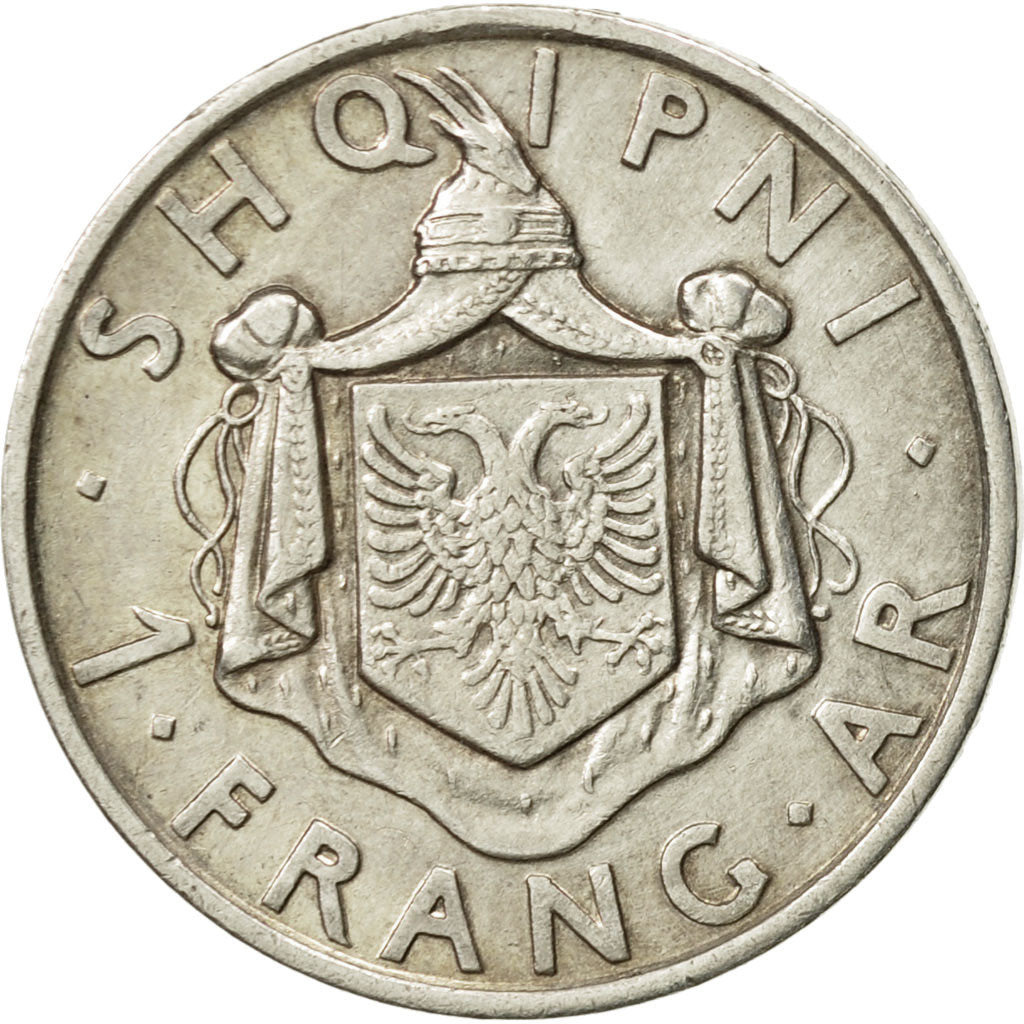 Coin, Albania, Zog I, Frang Ar, 1935, Rome, AU(50-53), Silver, KM:16
