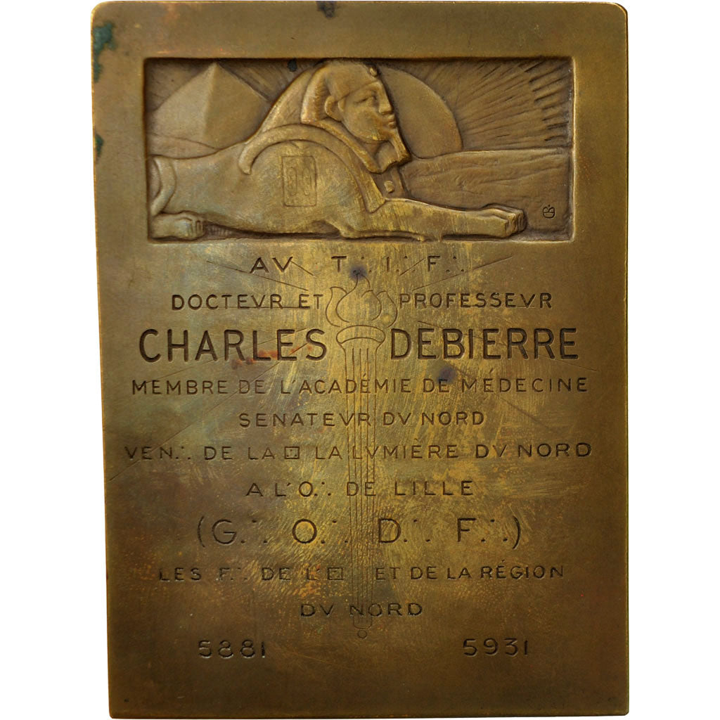 Frankrijk, Medal, Masonic, CHARLES DEBIERRE Orient de Lille, French Third