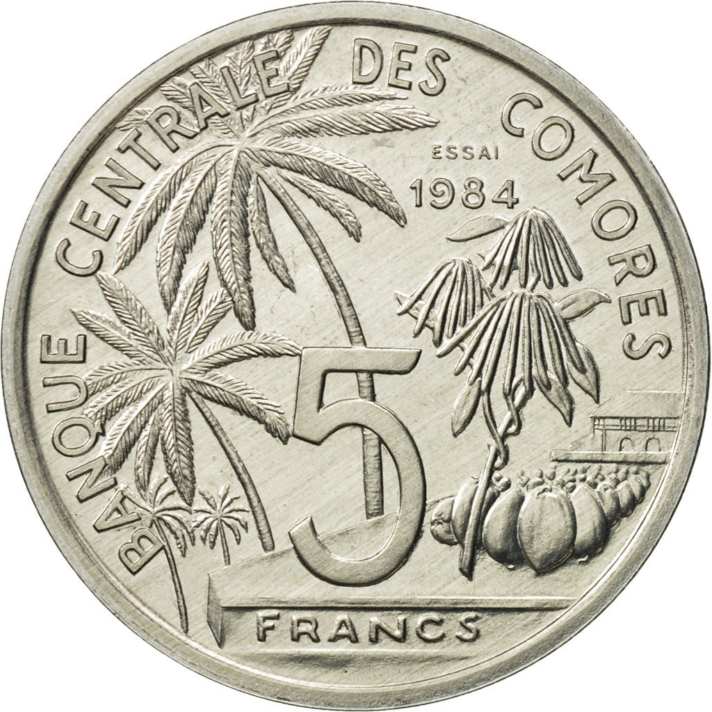 Coin, Comoros, 5 Francs, 1984, Paris, MS(65-70), Aluminum, KM:E9