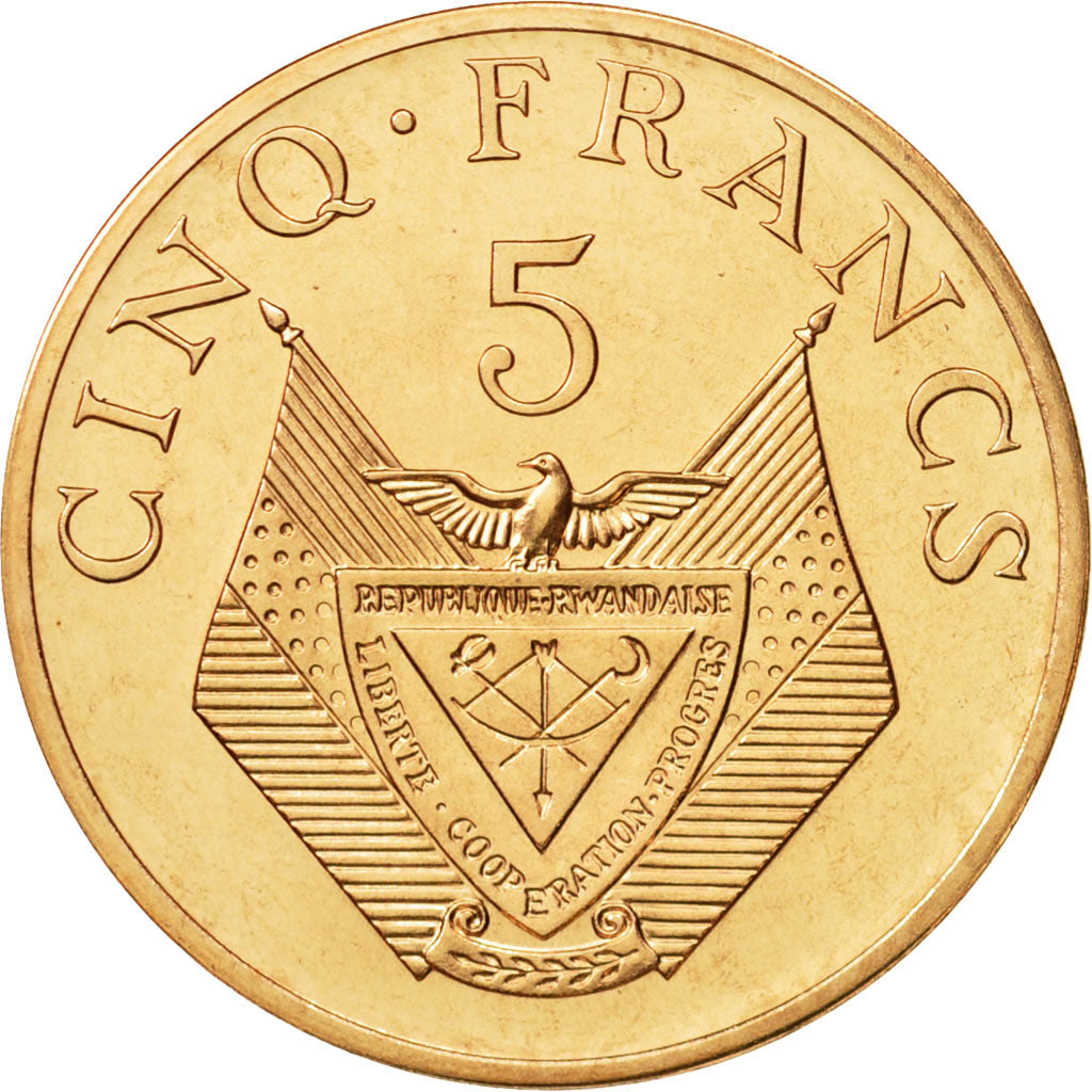 Moneta, Ruanda, 5 Francs, 1977, FDC, Bronzo, KM:E5