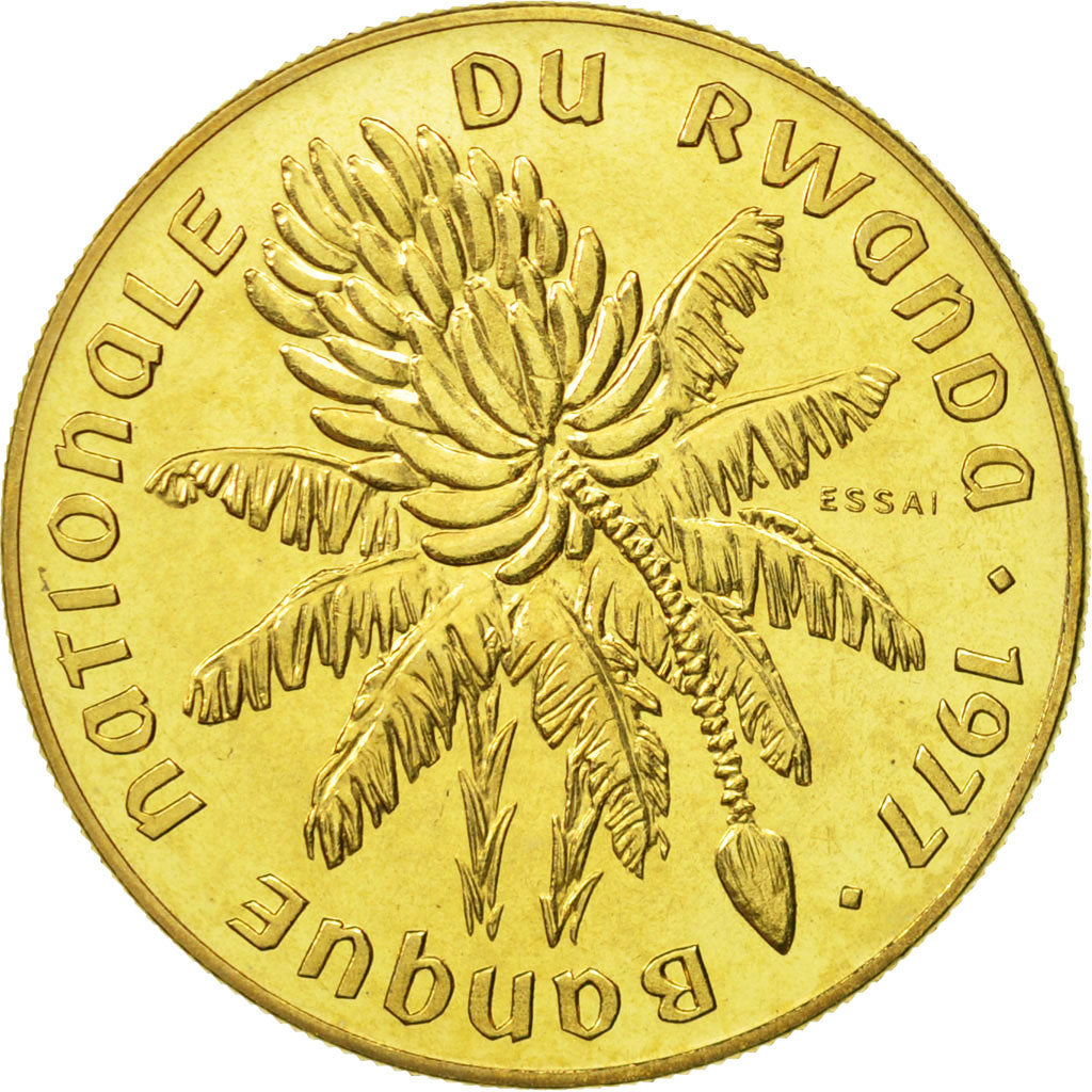 Coin, Rwanda, 20 Francs, 1977, MS(65-70), Brass, KM:E6