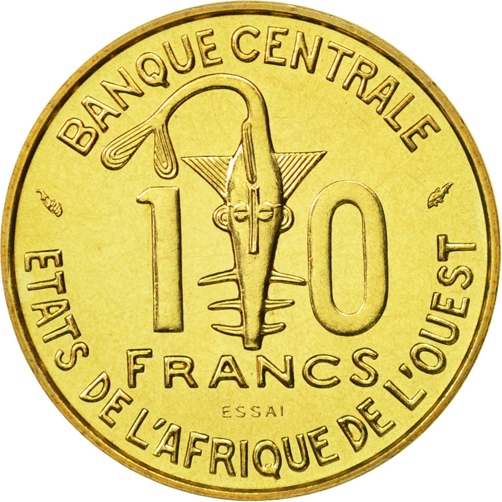 Coin, West African States, 10 Francs, 1981, MS(65-70), Brass, KM:E12