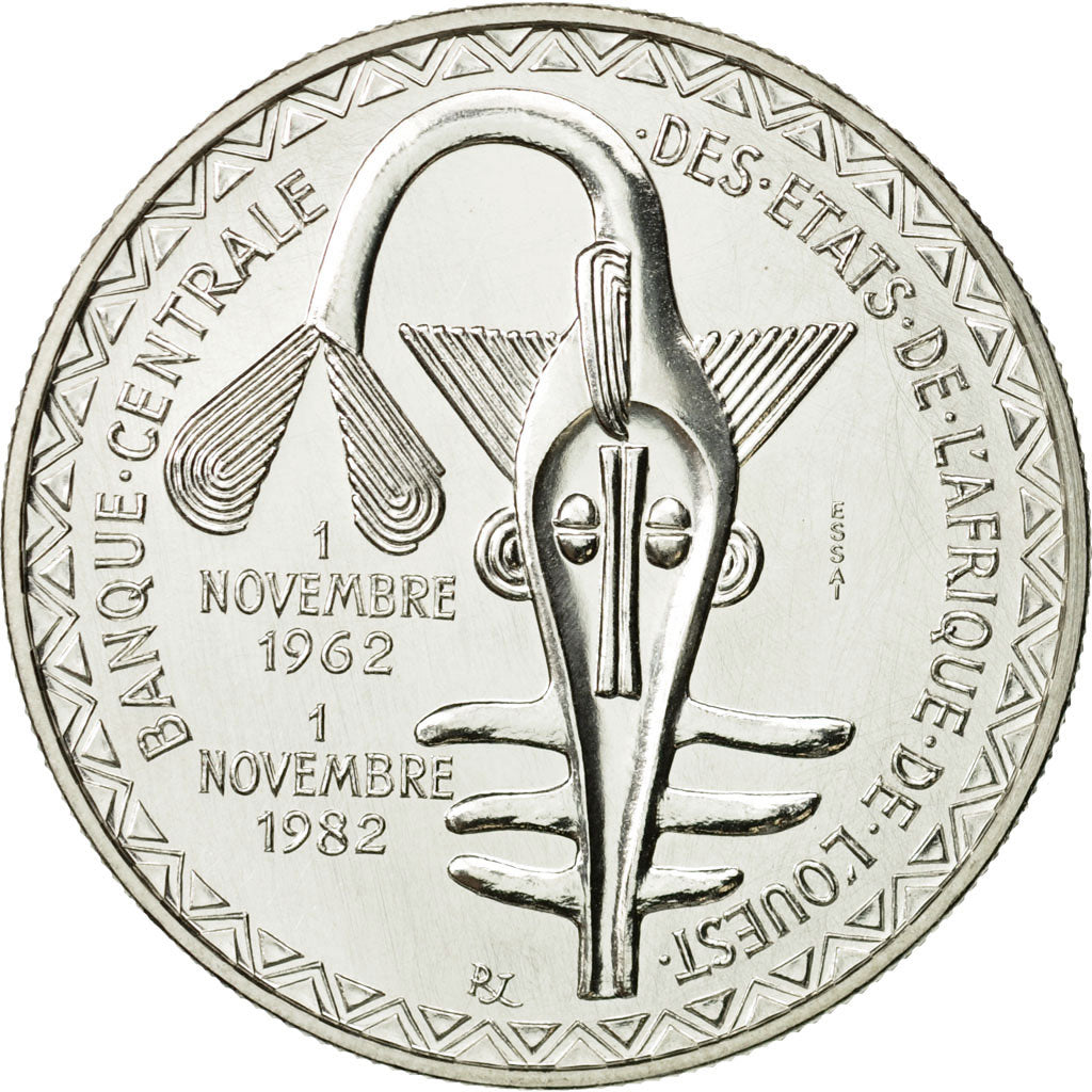 Coin, West African States, 5000 Francs, 1982, MS(65-70), Silver, KM:E13