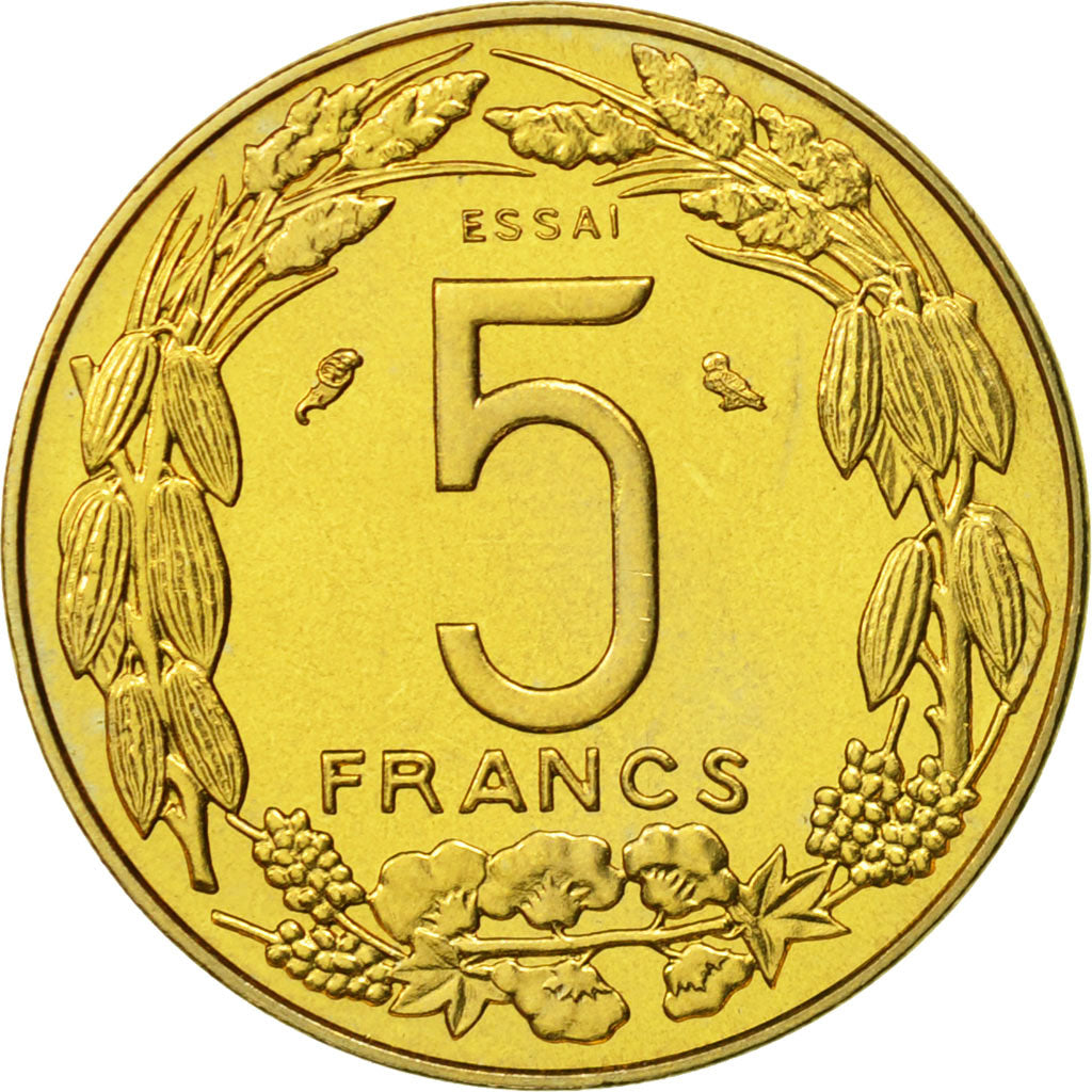 Coin, Central African States, 5 Francs, 1973, Paris, MS(65-70), Aluminum-Bronze