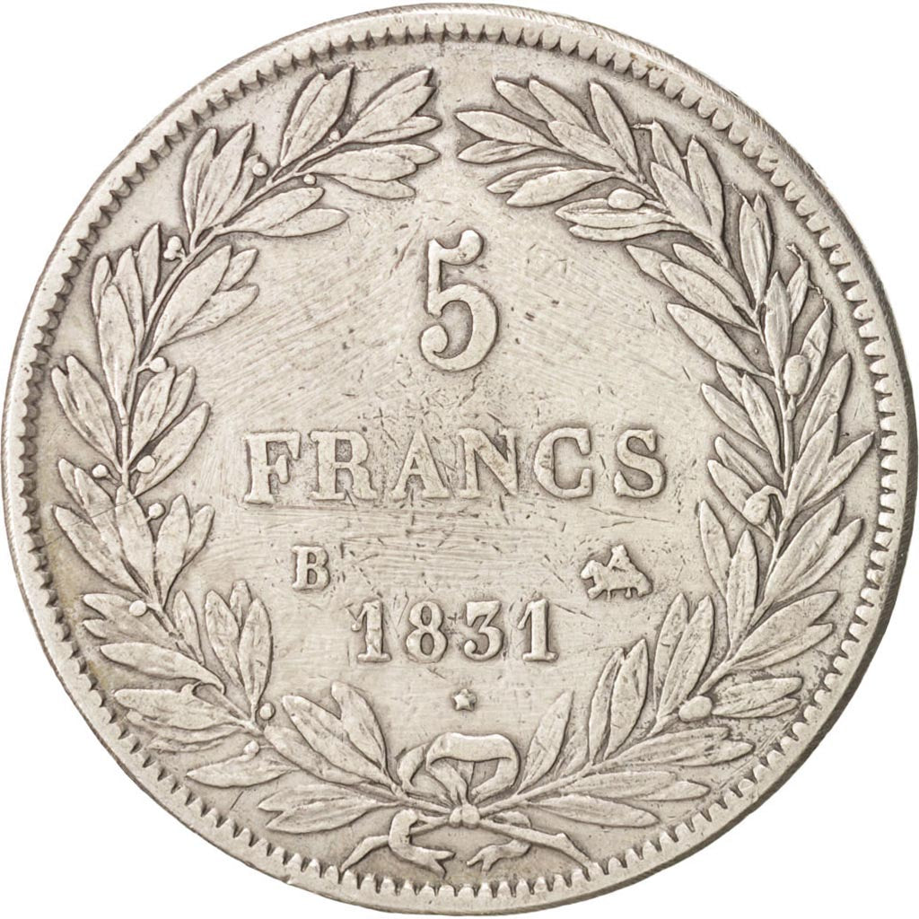 Coin, France, Louis-Philippe, 5 Francs, 1831, Rouen, VF(30-35), Silver, KM:735.2