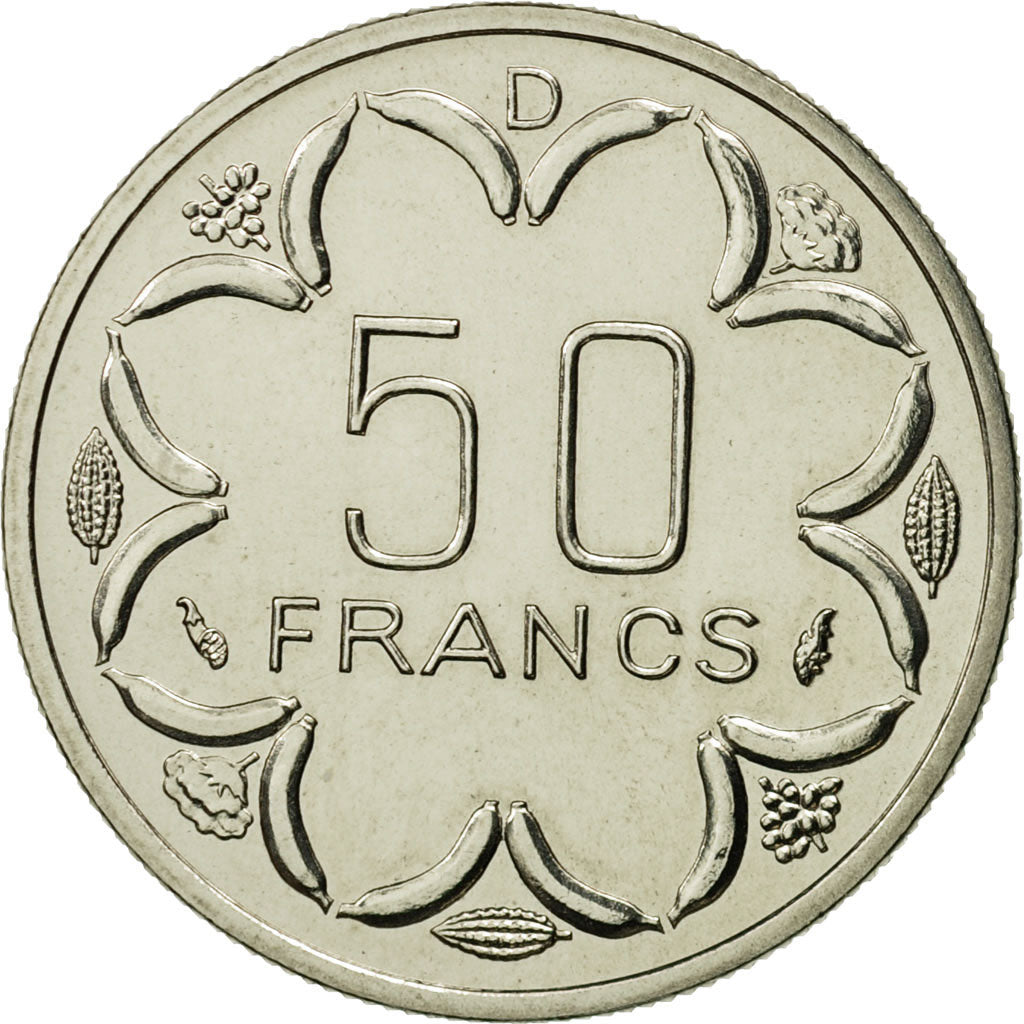 Coin, Central African States, 50 Francs, 1976, Paris, MS(65-70), Nickel, KM:E8