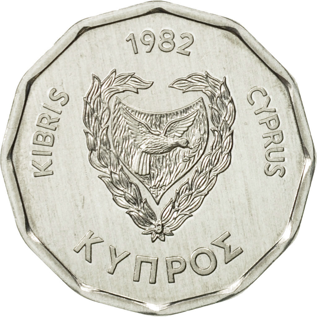 Coin, Cyprus, 5 Mils, 1982, MS(65-70), Aluminum, KM:50.2