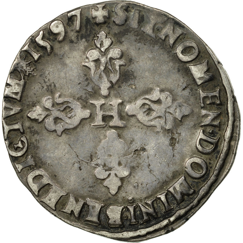 Moneta, Francia, Henri IV, Demi Franc, Demi Franc, 1597, Troyes, MB, Argento