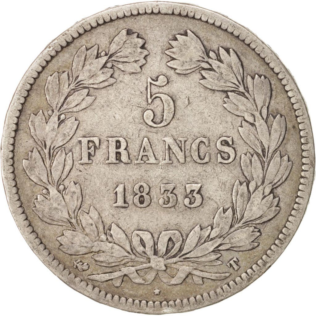 Francia, Louis-Philippe, 5 Francs, 1833, Nantes, MB, Argento, KM:749.12, Gado...