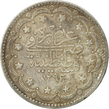 Turkey, Abdul Hamid II, 20 Kurush, 1877, Qustantiniyah, EF(40-45), Silver,KM722