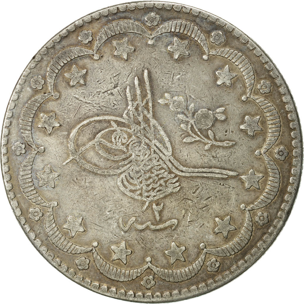 Turkey, Abdul Hamid II, 20 Kurush, 1877, Qustantiniyah, EF(40-45), Silver,KM722