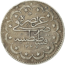 Turkey, Muhammad V, 10 Kurush, 1915, Qustantiniyah, EF(40-45), Silver, KM:772