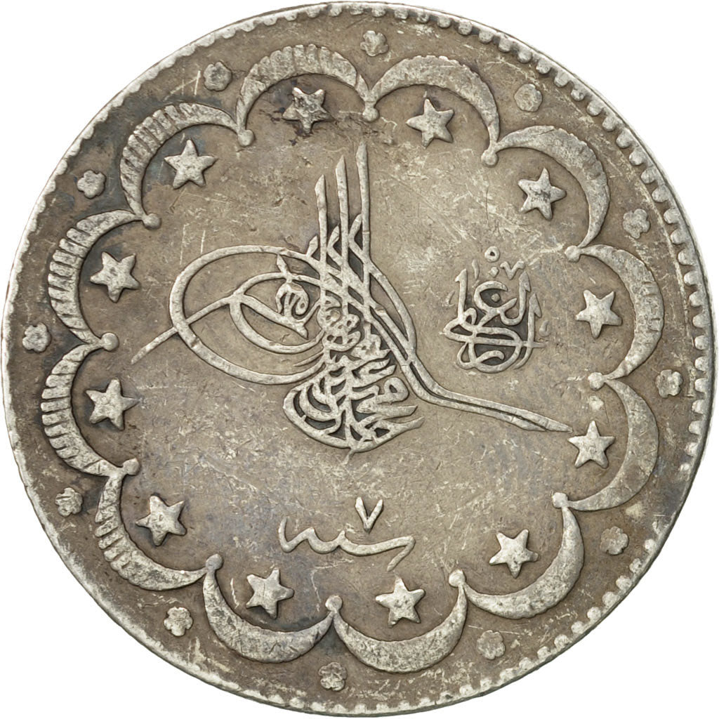 Turkey, Muhammad V, 10 Kurush, 1915, Qustantiniyah, EF(40-45), Silver, KM:772