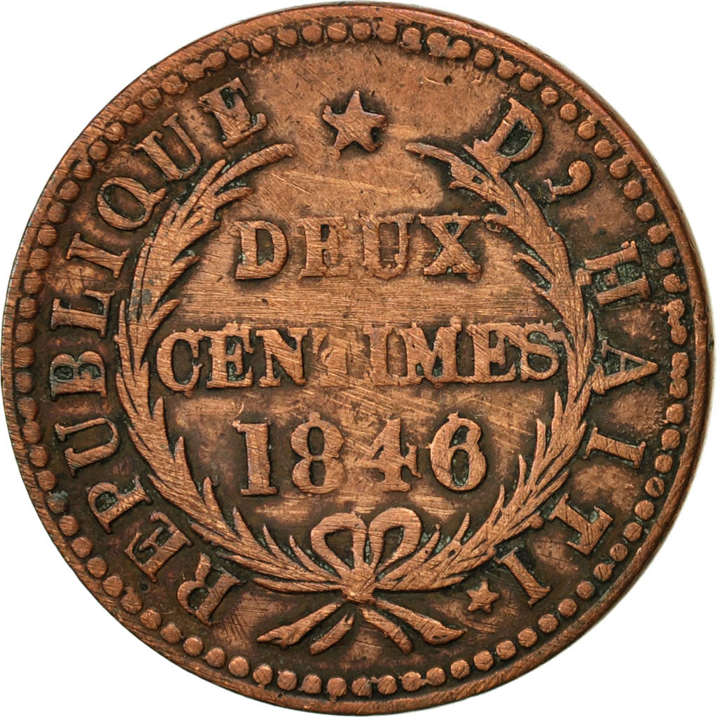 Coin, Haiti, 2 Centimes, 1846, EF(40-45), Copper, KM:27.1