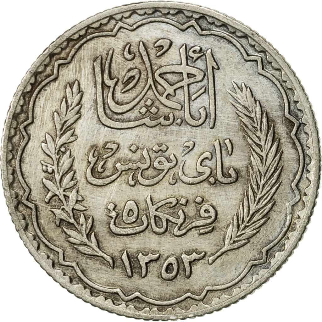 Tunisie, Ahmad Pasha Bey, 5 Francs, 1934, Paris, TTB, Argent, KM:261,Lecompte306