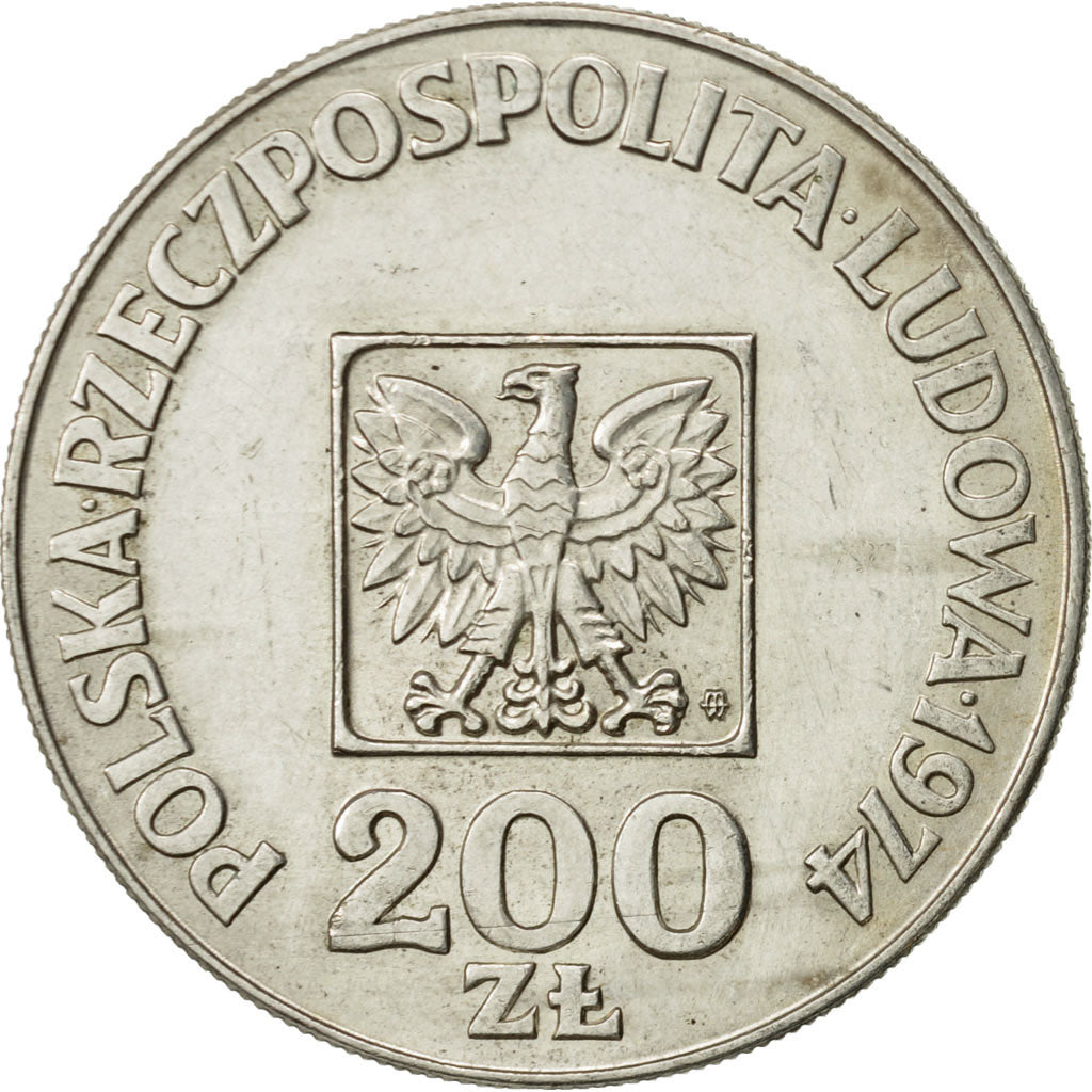 Coin, Poland, 200 Zlotych, 1974, Warsaw, AU(55-58), Silver, KM:72