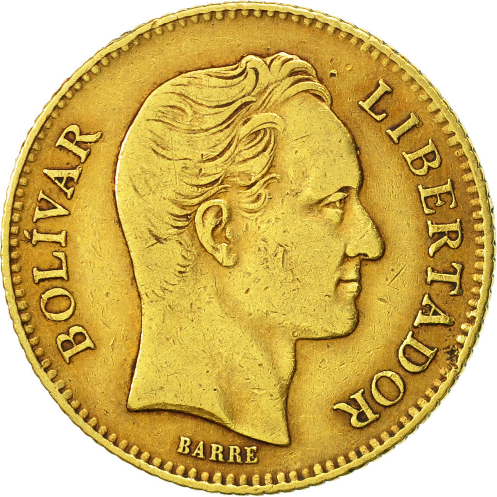 Venezuela, 20 Bolivares, 1887, Caracas, VF(30-35), Gold, KM:32