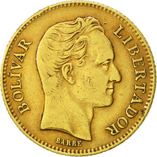 Venezuela, 20 Bolivares, 1887, Caracas, MB+, Oro, KM:32