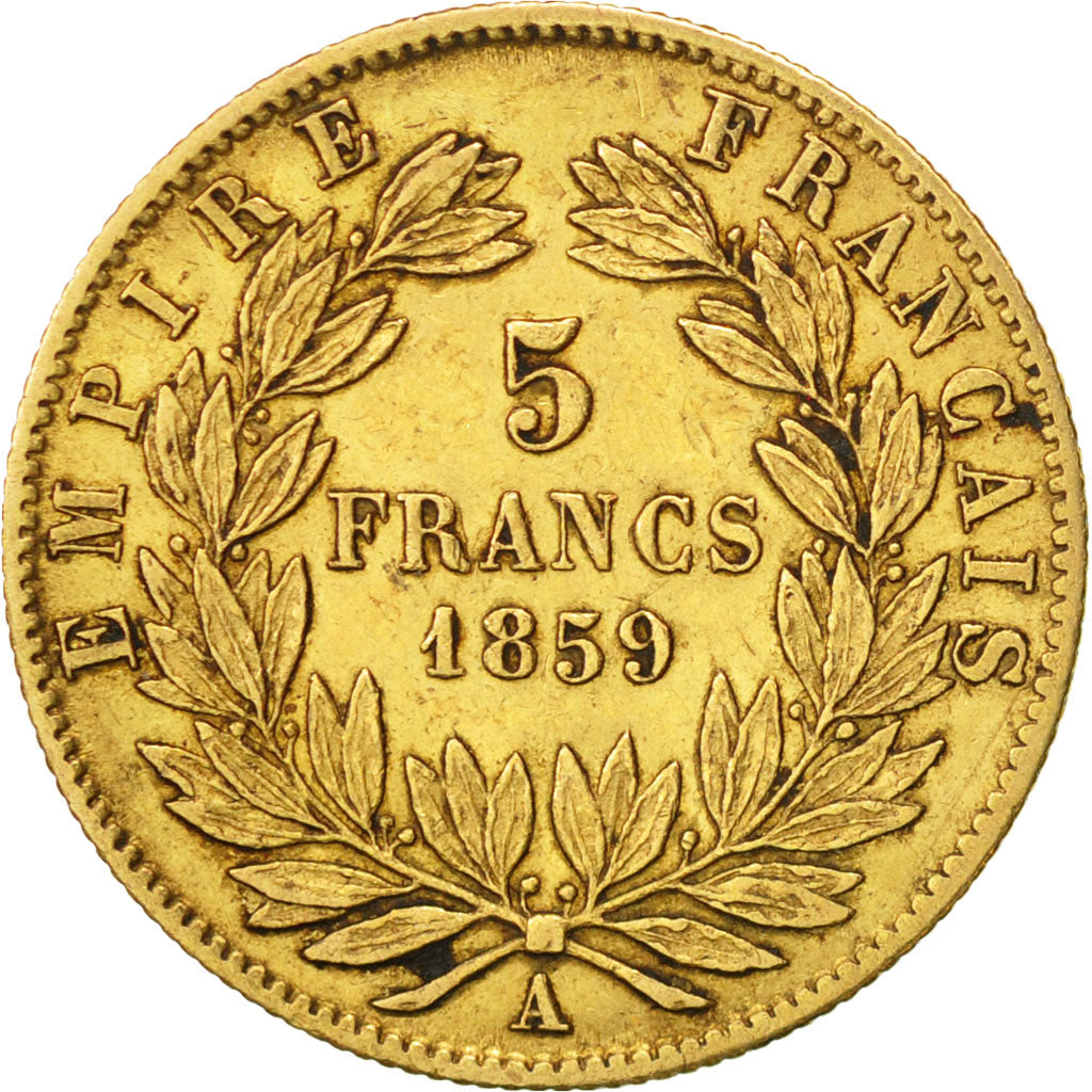 France, Napoleon III, 5 Francs, 1859, Paris, EF(40-45), KM 787.1, Gadoury 1001