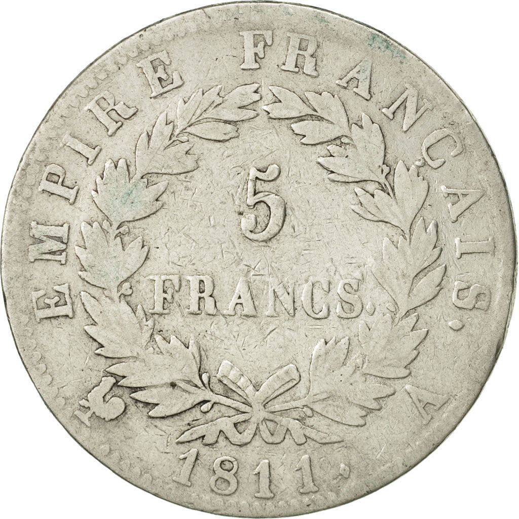 Coin, France, Napoléon I, 5 Francs, 1811, Paris, VF(20-25), Silver, KM:694.1