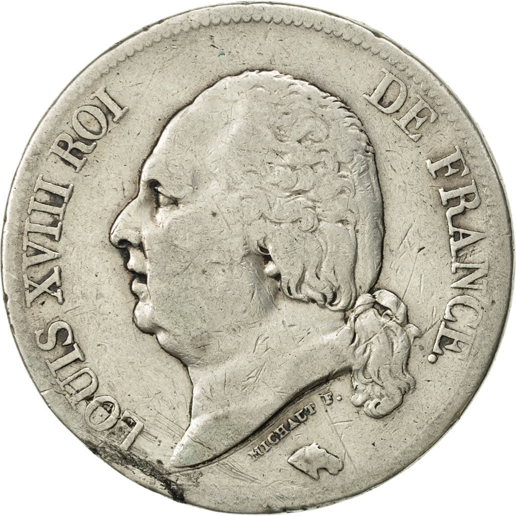 France, Louis XVIII, 5 Francs, 1821, Paris, VF(20-25), KM 711.1, Gadoury 614