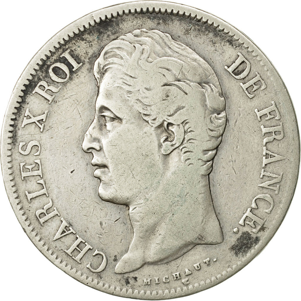 France, Charles X, 5 Francs, 1827, Lille, TB, Argent, KM:728.13, Gadoury:644