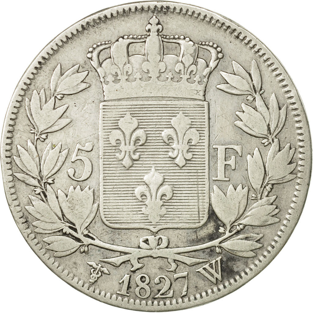 France, Charles X, 5 Francs, 1827, Lille, TB, Argent, KM:728.13, Gadoury:644