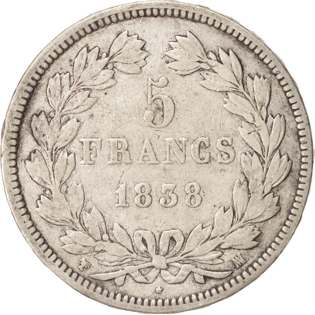 Francia, Louis-Philippe, 5 Francs, 1838, Marseille, MB, Argento, KM:749.10, G...