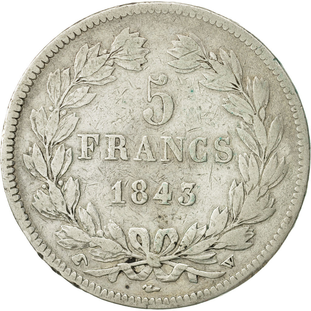 Coin, France, Louis-Philippe, 5 Francs, 1843, Lille, VF(20-25), Silver
