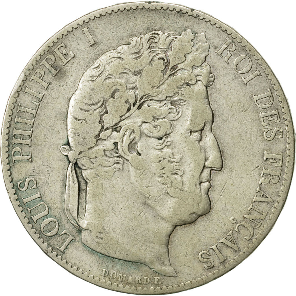 Moneda, Francia, Louis-Philippe, 5 Francs, 1848, Paris, BC+, Plata, KM:749.1