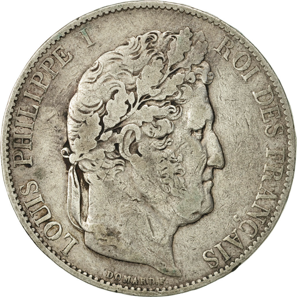 Moneda, Francia, Louis-Philippe, 5 Francs, 1844, Lille, BC+, Plata, KM:749.13