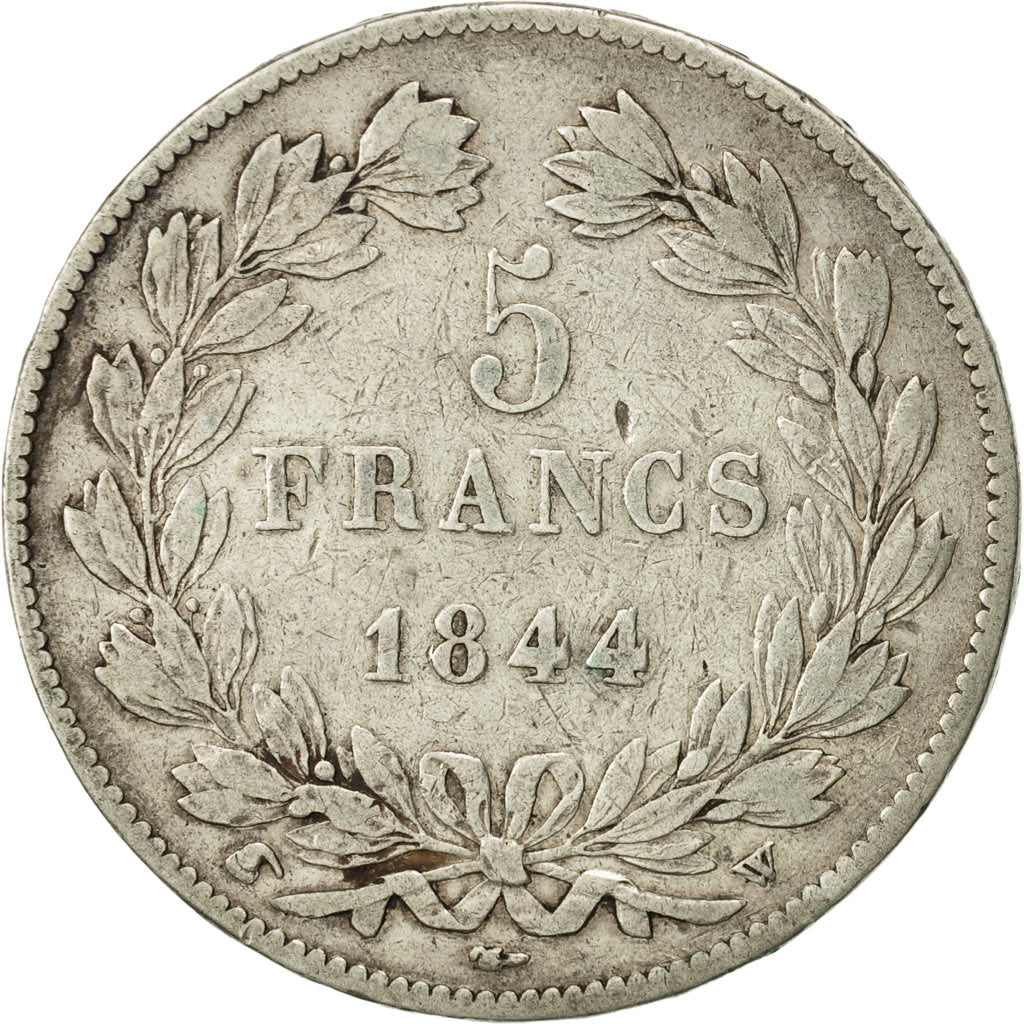 Moneda, Francia, Louis-Philippe, 5 Francs, 1844, Lille, BC+, Plata, KM:749.13