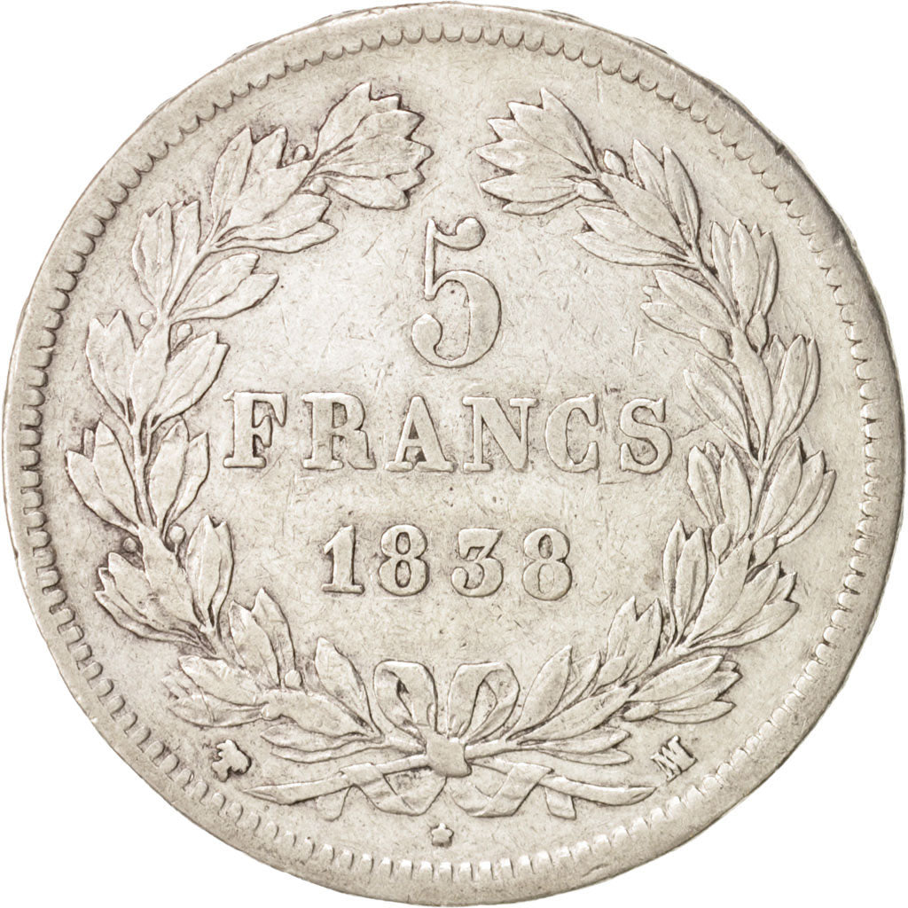 France, Louis-Philippe, 5 Francs, 1838 MA, Marseille, Silver, KM:749.10