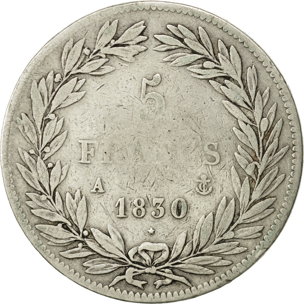 Moneda, Francia, Louis-Philippe, 5 Francs, 1830, Paris, BC, Plata, KM:735.1