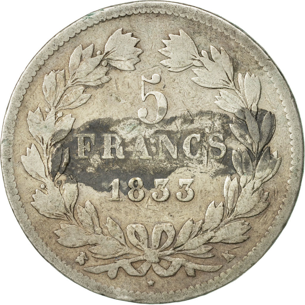 Coin, France, Louis-Philippe, 5 Francs, 1833, Bordeaux, F(12-15), Silver
