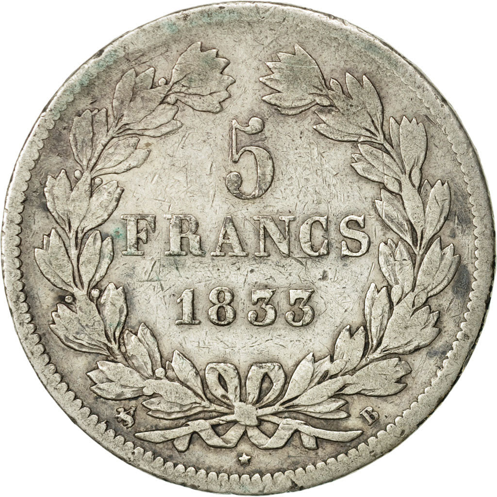 Coin, France, Louis-Philippe, 5 Francs, 1833, Rouen, VF(20-25), Silver