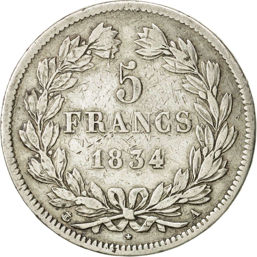 Coin, France, Louis-Philippe, 5 Francs, 1834, Paris, VF(30-35), Silver