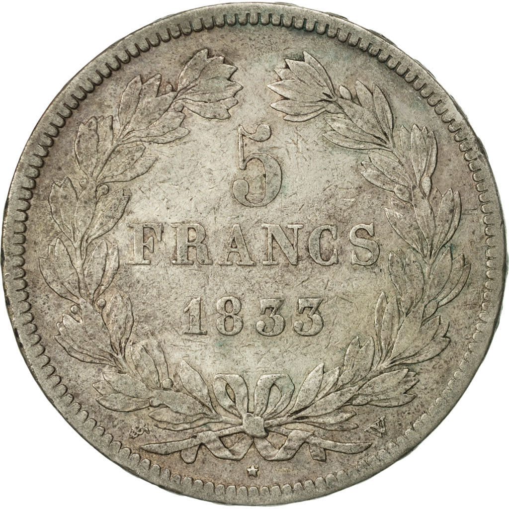 Moneta, Francia, Louis-Philippe, 5 Francs, 1833, Lille, MB+, Argento, KM:749.13