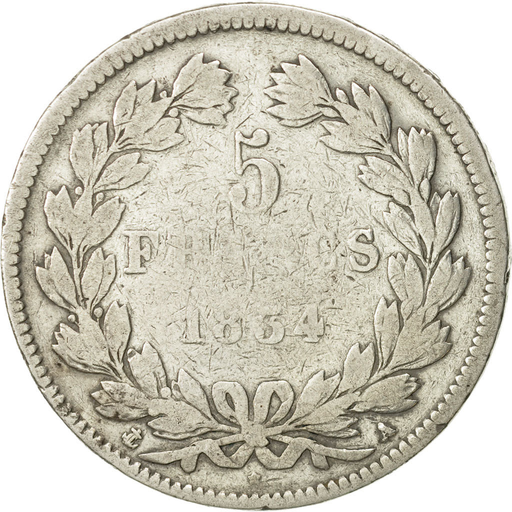 Moneda, Francia, Louis-Philippe, 5 Francs, 1834, Paris, BC, Plata, KM:749.1