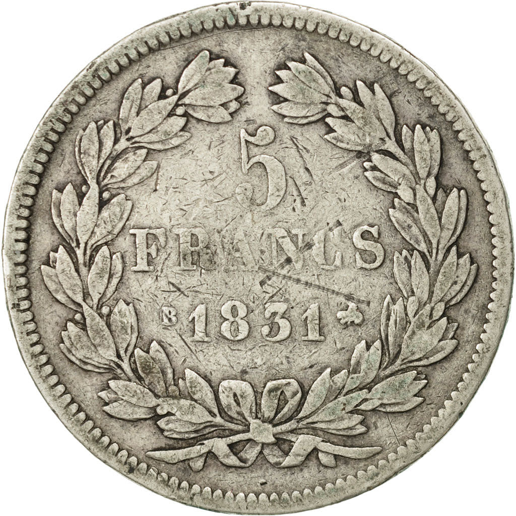 Moneta, Francia, Louis-Philippe, 5 Francs, 1831, Rouen, MB, Argento, KM:745.2