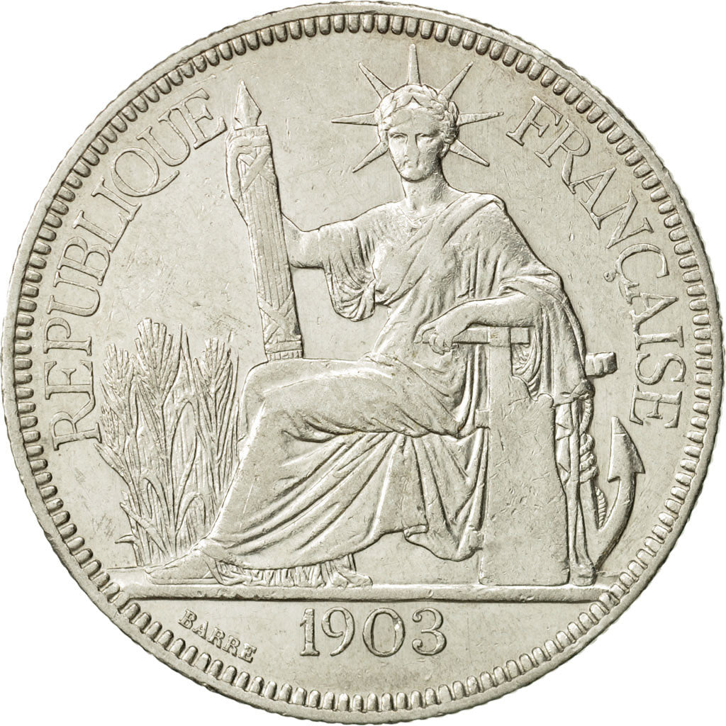 INDOCINA FRANCESE, Piastre, 1903, Paris, BB+, Argento, KM:5a.1, Lecompte:286