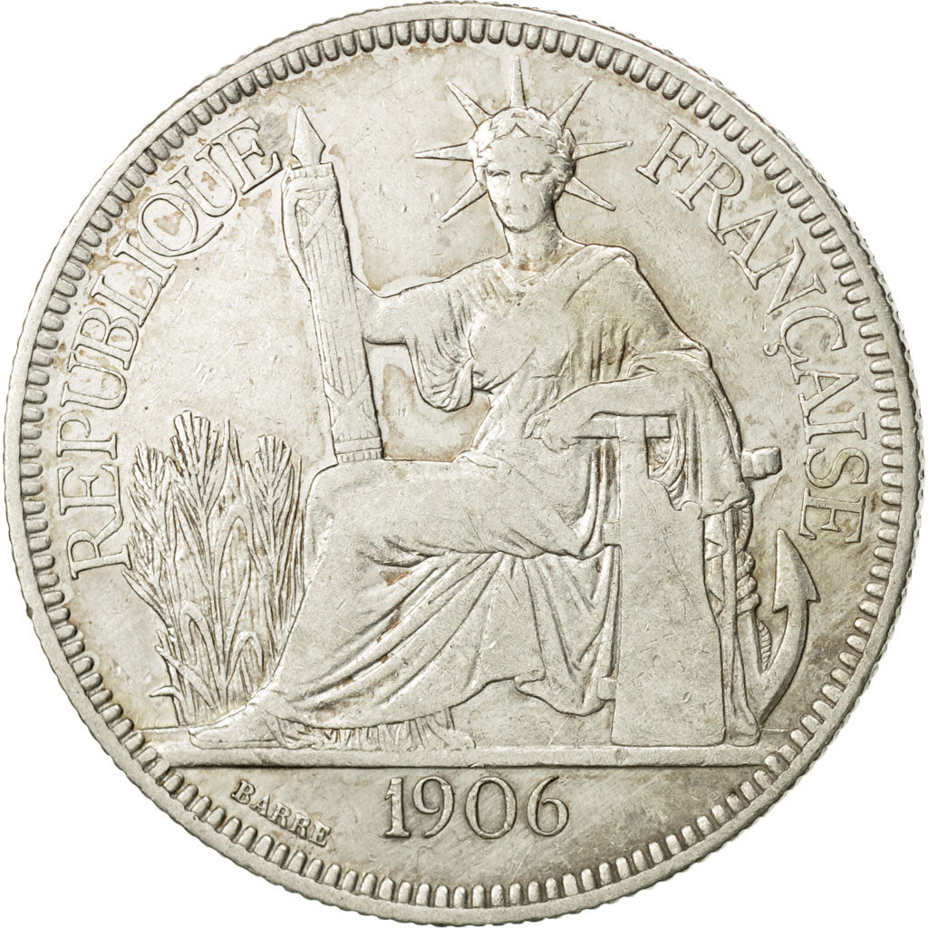 FRENCH INDO-CHINA, Piastre, 1906, Paris, EF(40-45), Silver, KM:5a.1